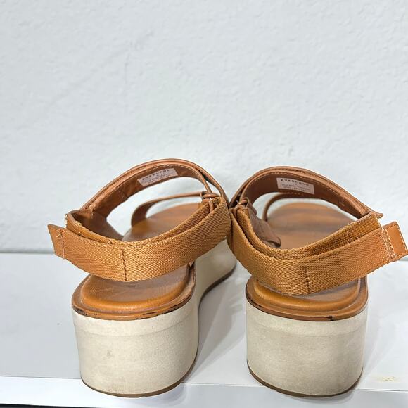 Everlane The Leather Platform Sandal Golden Brown Tan Ankle Strap White Velcro 8 - Picture 9 of 12